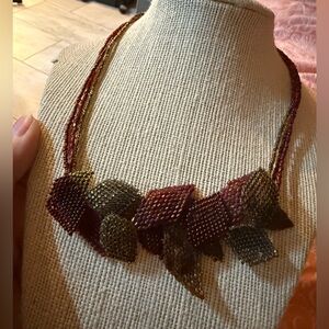 Altiplano beaded necklace flower Geometric design floral beadwork multicolor 17”